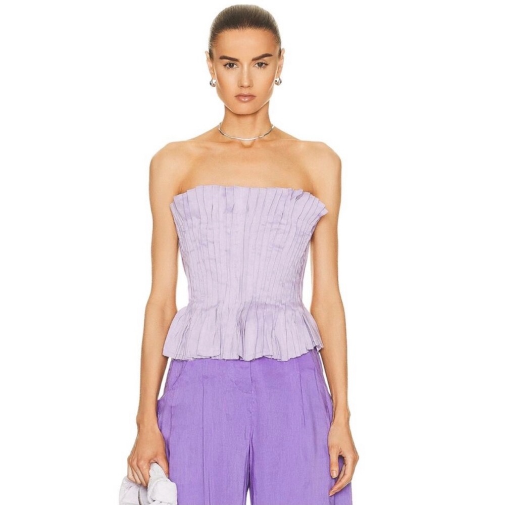 Aje Lilac Pleated Peplum Top with Gold Zip